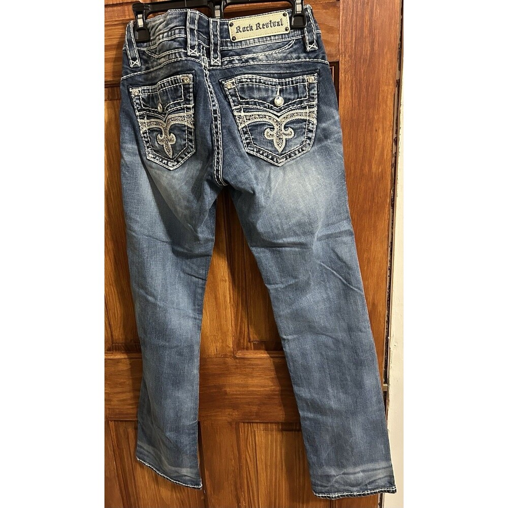 Rock Revival Jeans 27 Women’s Blue Patricia Easy Straight Embroidered Stretch - Picture 8 of 14
